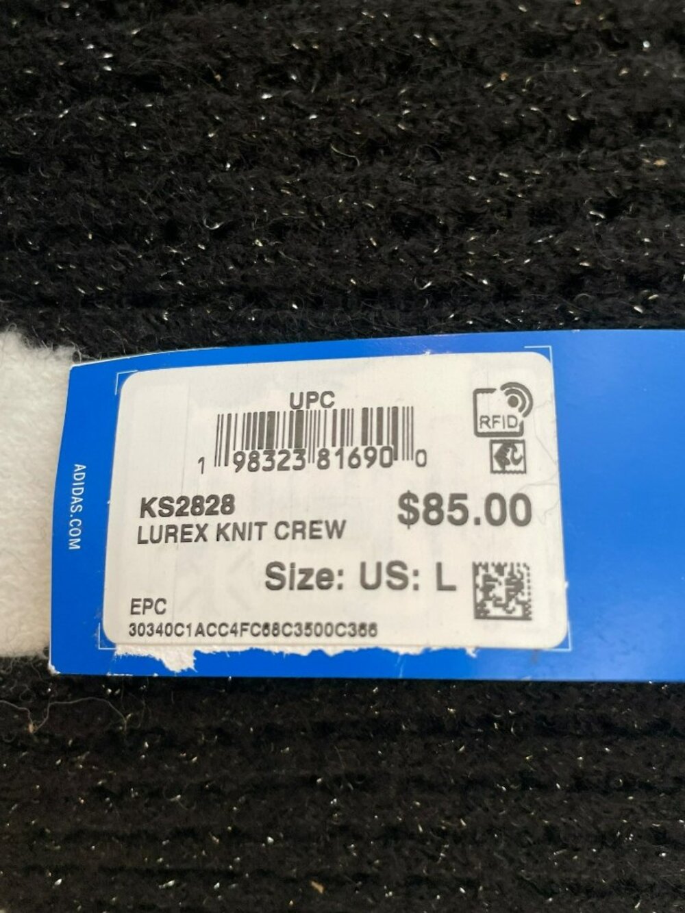 Adidas Lurex Knit Crew Sweater Black Trefoil Logo Women's Size Large MSRP$85NWT - Picture 5 of 8